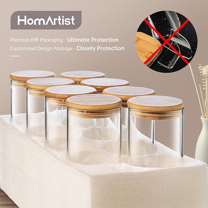21oz - 4 Pack Glass Jars with Bamboo Lids, Glass Food Storage Containers with Airtight Lids, Air Tight Pantry Storage Containers for Coffee, Sugar, Spice, Meal Prep Jars for Salad & Fruit