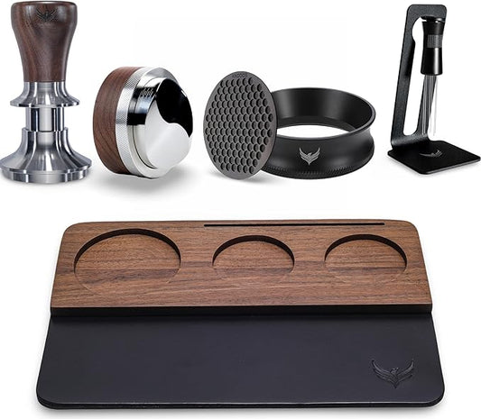 KNODOS 51.5mm Espresso Tamper Kit for La Pavoni Europiccola, Professional, Stradivari & Post-Millennium Models – Tamper, Distributor, Dosing Funnel, Puck Screen, WDT Tool & Walnut Tamping Mat