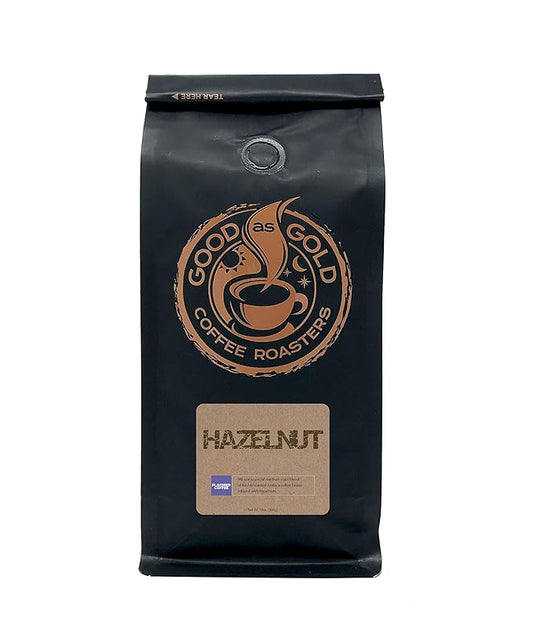 Good As Gold Coffee Roasters - Hazelnut Flavored Whole Bean Coffee, 12 Oz