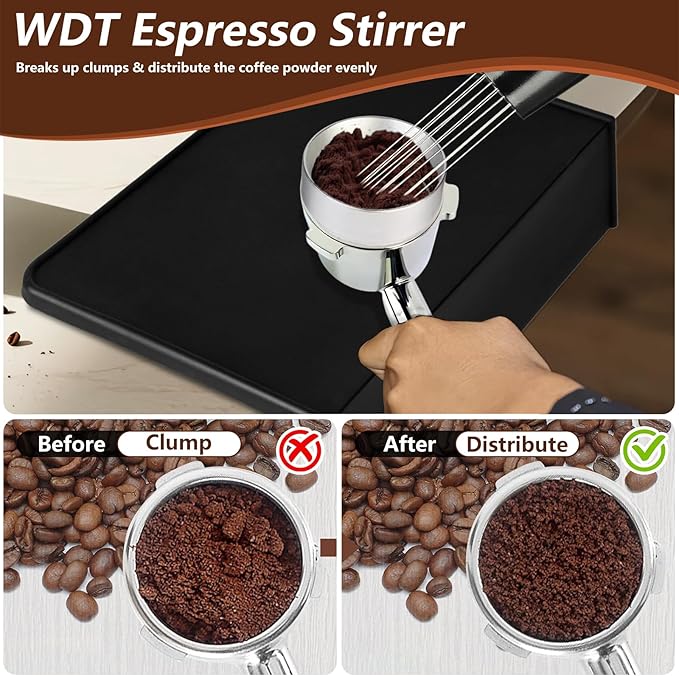 Espresso Accessories,6 PCS Espresso Machine Accessories Kit,Coffee Tamper Tools Set with Espresso Tamper,Coffee Tamping Mat,WDT Distribution Tool,Knock Box,Dosing Funnel and Puck Screen(51mm)