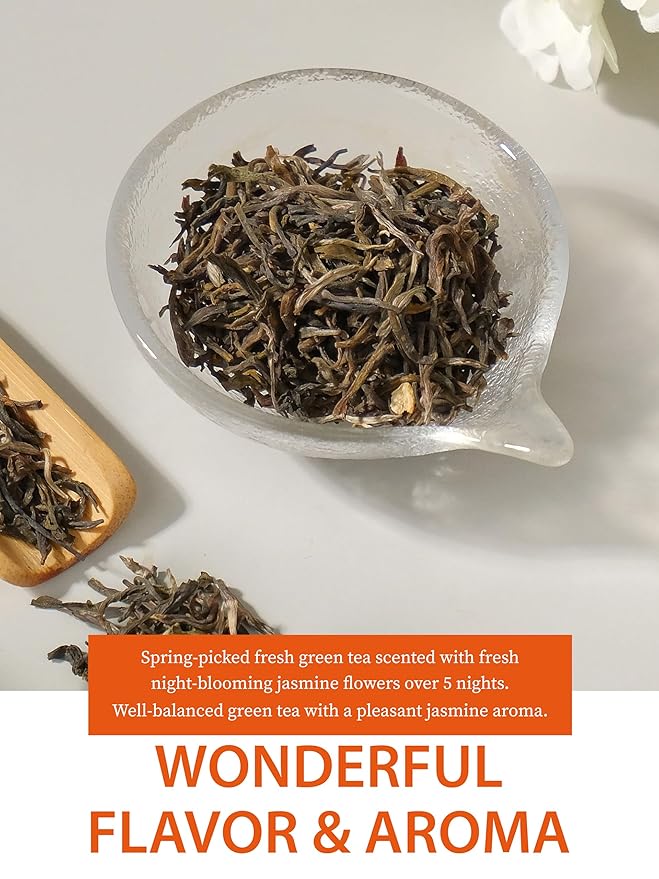 TeeLux Jasmine Green Tea Loose Leaf, Natural Premium Jasmine Chun Hao with Pleasant Aroma, Hot & Iced Tea, 8.8 Ounce