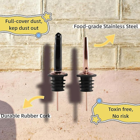 LEGERM Stainless Steel Copper Liquor Pour Spouts Set - Tapered Speed Pours Nozzles with Rubber Dust Caps | Pourers For Alcohol, Olive Oil & Liquor Bottles | Bartender Accessories for Bar & Home Use