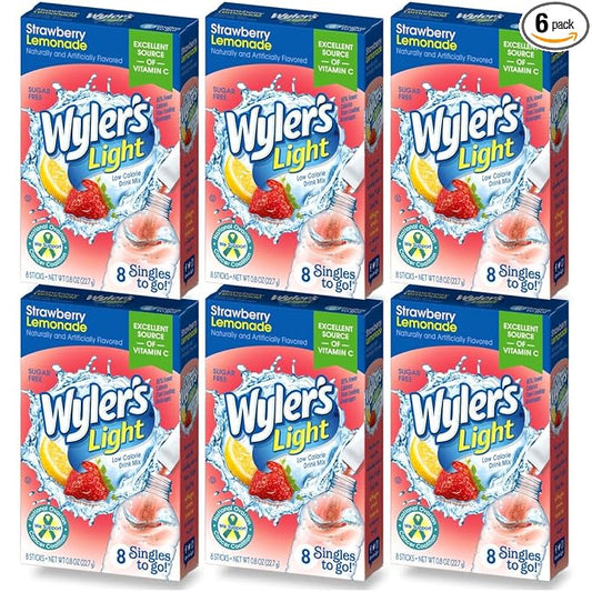 Wyler's Light Singles To Go (6 Pack), Strawberry Lemonade Water Drink Mix, 48 Total Powder Drink Mix Packets