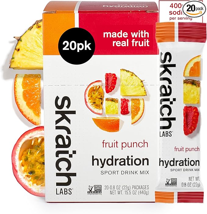 Skratch Labs Hydration Sports Drink Mix Packets – Real‑Fruit Electrolyte Powder for Fast Hydration & Endurance | Fruit Punch | 20 Pack | Vegan, Non‑GMO, Clean Ingredients