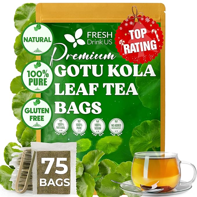 FreshDrinkUS, Premium Gotu Kola Leaf Tea – 75 Tea Bags | Pure Dried Centella Asiatica Leaves | Naturally Caffeine-Free Herbal Tea | Refreshing Aroma & Smooth Taste | Premium Herbal Infusion. Vegan