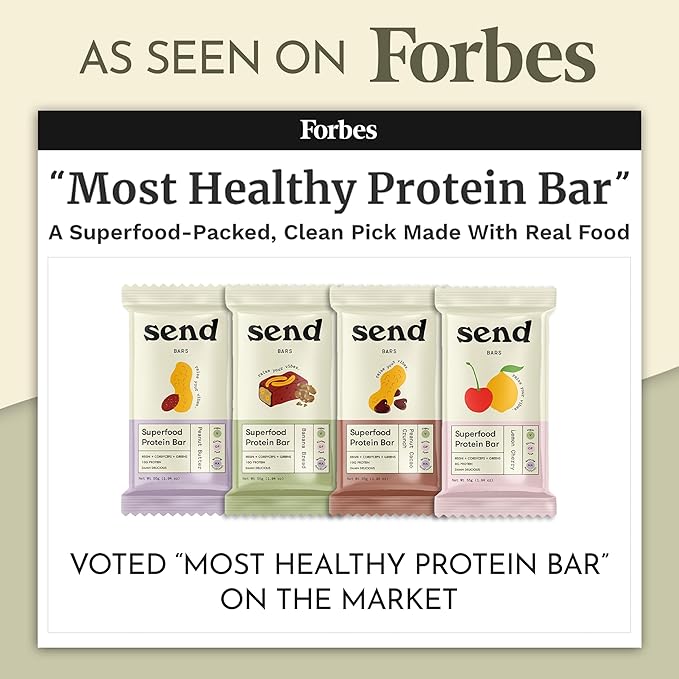 Send Bars Plant-Based Vegan Healthy Protein Bars, With Greens (Lemon Cherry, 8 Bars) – Only Real Ingredients, Zero Added Sugar, Gluten-Free, Dairy-Free