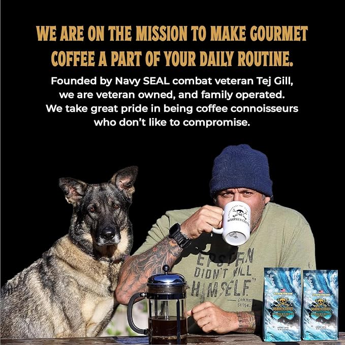 Warpath Coffee Ground Coffee Dark Roast, Mariner's Blend, High Caffeine, Extra Strong Roasted 100% Arabica Coffee Ground Beans, Rich Aroma, Full-Bodied Intense Cup, Created by Navy SEALs, 12oz