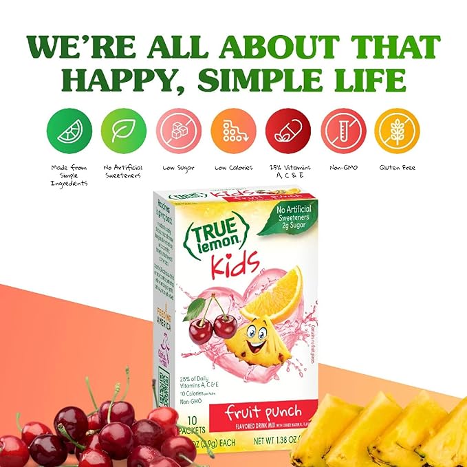 True Lemon, Fruit Punch Packets Low Sugar No Preservatives Kids Hydration Drink Mix, 1.38 Ounce