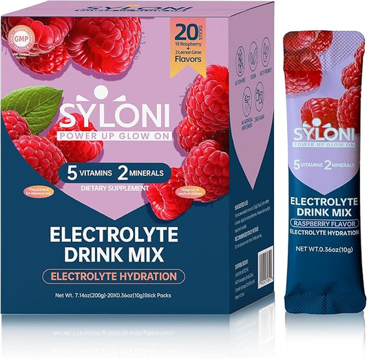 Electrolytes Powder Packets, Raspberry(0.36 oz*20 Sticks), Sugar Free Hydration Packets Electrolyte Drink Mix with 7 Vitamins and Electrolytes, Keto Friendly, Vegan, Gluten Free