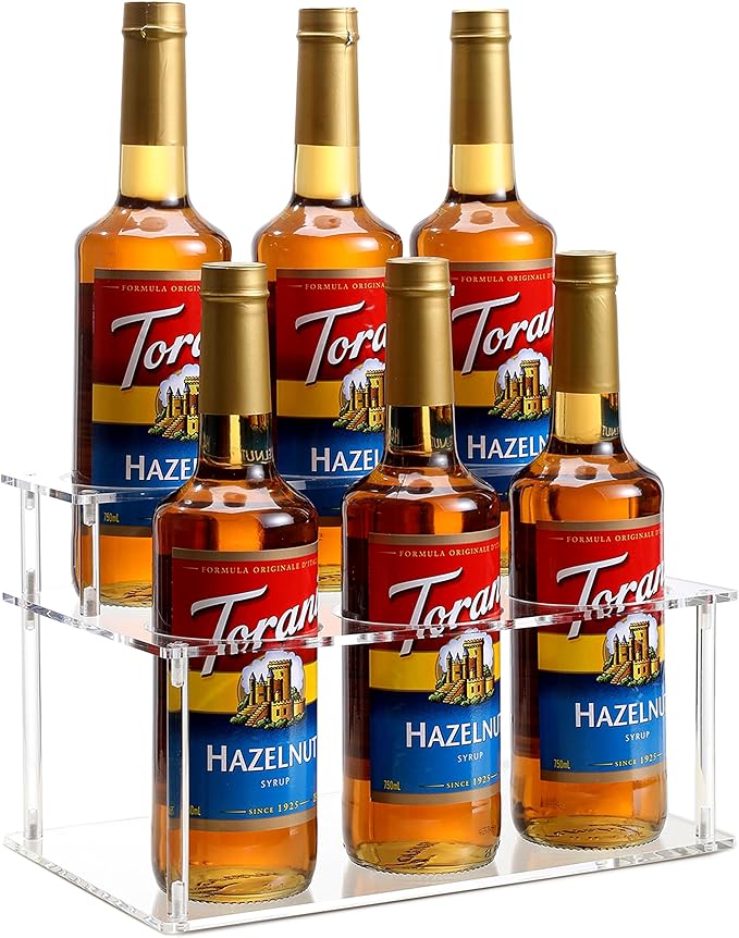 Baosia Acrylic Coffee Syrup Rack (6 Bottle Capacity),Syrup Bottle Holder Stand for Coffee Bar,Kitchen.Small Wine Rack for Bar,Family,Storage for Syrup,Wine,Condiments(Transparent)