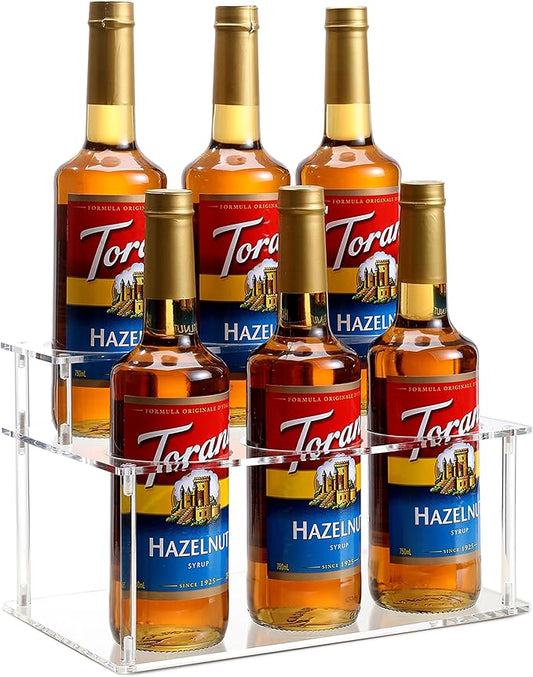 Baosia Acrylic Coffee Syrup Rack (6 Bottle Capacity),Syrup Bottle Holder Stand for Coffee Bar,Kitchen.Small Wine Rack for Bar,Family,Storage for Syrup,Wine,Condiments(Transparent)