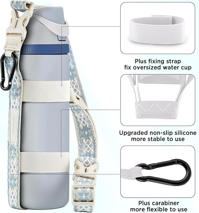 EasyAcc Water Bottle Holder Strap Sling, for Owala FreeSip 24 32 40 oz, Hydro Flask, Cirkul, Yeti, Stanley Flip, Universal Water Bottles, with Carabiner, for Walking Curise Travel (Bottle Excluded)