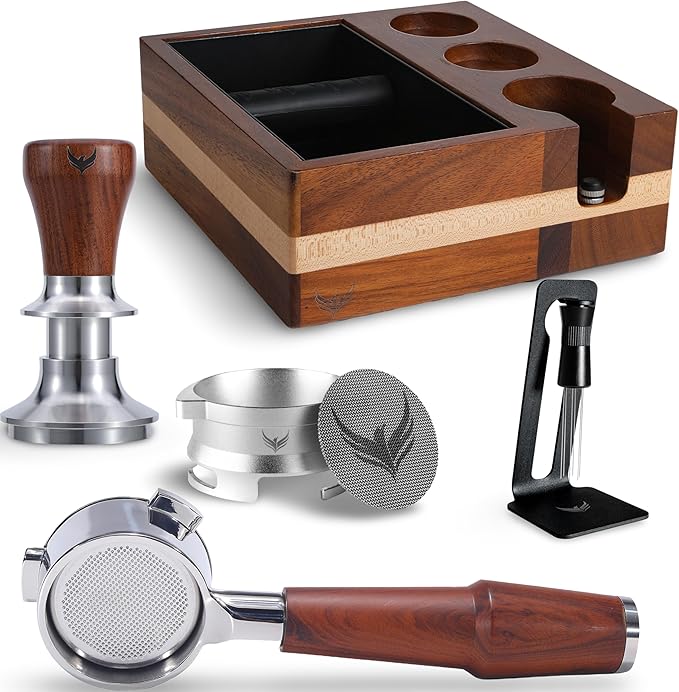 54mm Espresso Accessorries Kit for Breville Includes Spring Tamper, Bottomless Portafilter, Knock Box, Dosing Funnel Set & Magnetic WDT Tools Barista Essentials Kit