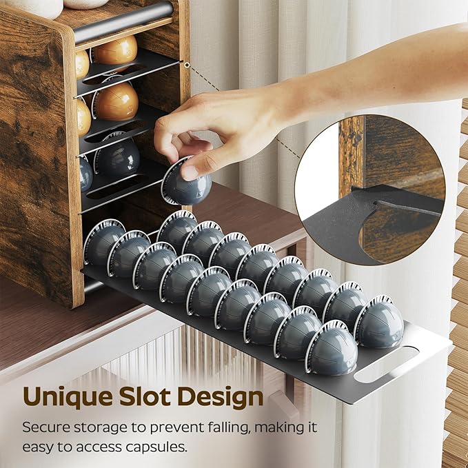 Coffee Pod Drawer Holder, 72 Pods Large Capacity, 4 Tier Holder for Vertuo, Coffee Pod Organizer for Countertop, Storage Rack for Nespresso Vertuo Pods, Space Saving, Rustic Brown KH06BR
