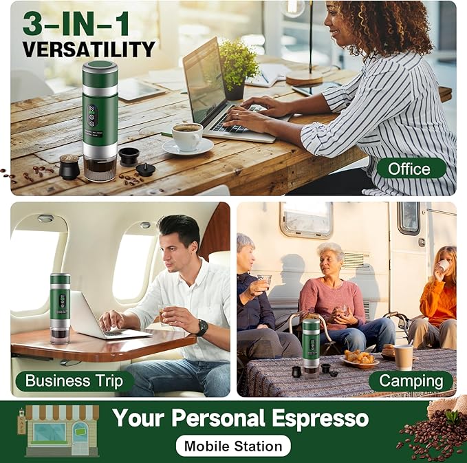 Zordin Portable Espresso Machine with Removeable Battery, 20 bar Mini Travel Coffee maker, Expresso Maker with USB-C,3-in-1 Car Coffee Maker Self-Heating, Ground Coffee & Capsule(Ns&DG)