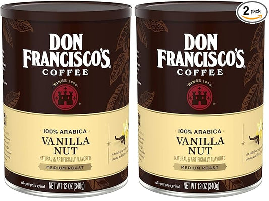 Don Francisco's Premium Vanilla Nut Ground Flavored Coffee: Rich, Aromatic 100% Arabica Beans - Family Crafted for a Delightful Morning Brew (12 oz Can) (Pack of 2)