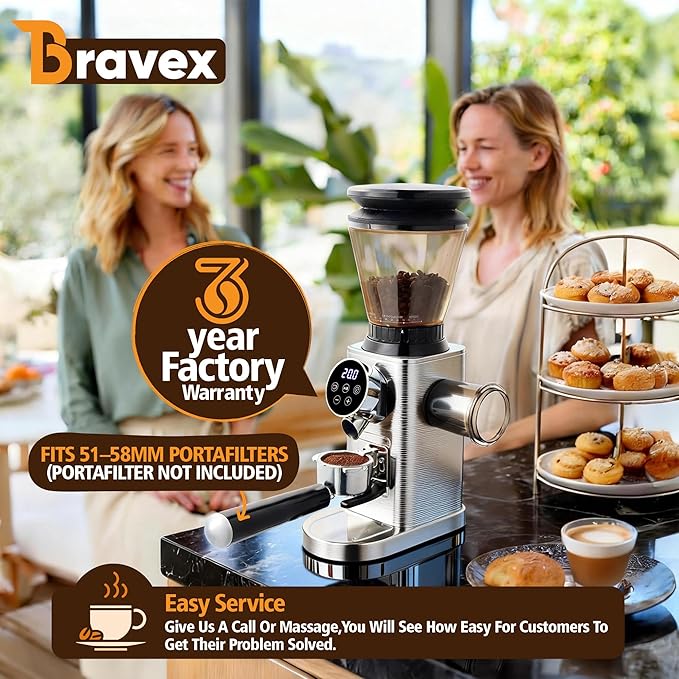 Coffee Grinder, Burr Coffee Bean Grinder for Home Use 48 Precise Grind Settings, Detachable Funnel Stand for Espresso/French Press/Drip/Cold Brew, LED Control Panel, Anti-static, Magnetic Dosing Cup