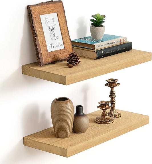 Marsmiles 20 Inch Floating Shelves | 9.3 Inch Deep Natural Wood Wall Shelves Set of 2 | Rustic Reclaimed Wood Shelves for Room Wall | Farmhouse Floating Shelves for Living Room Bathroom