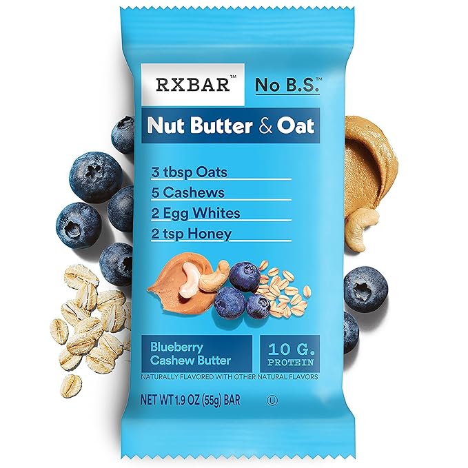 RXBAR Nut Butter and Oat Protein Bars, Protein Snacks, Blueberry Cashew Butter (6 Boxes, 30 Bars)
