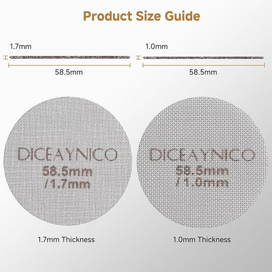 2 Pieces Espresso Puck Screen,Metal Coffee Filter,1.0mm & 1.7mm Thickness 150μm - 316 Stainless Steel,Reusable Barista Espresso Filters for Espresso 58.5mm Portafilter Filter Basket