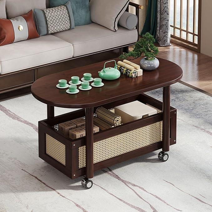 Small Coffee Bar Cart with Storage, Coffee Table Station Organizer, 2-Tier End Table for Home Buffets & Sideboards, Office Station for Kitchen, Entryway, Living Room(60x48cm(23.6x18.9in))