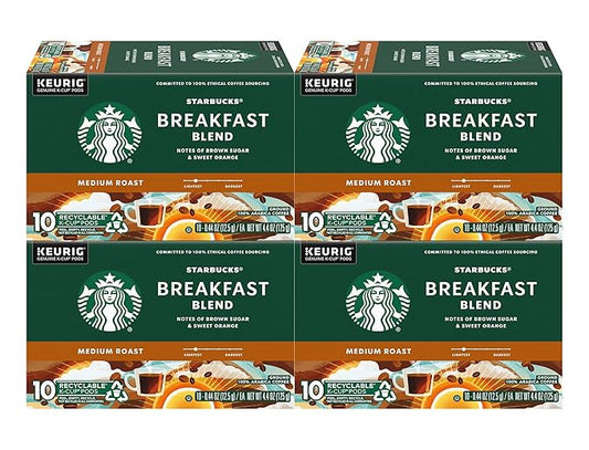 Starbucks Breakfast Blend Medium Roast Coffee K-Cup Pods, 40 Count (Pack of 4 Boxes)