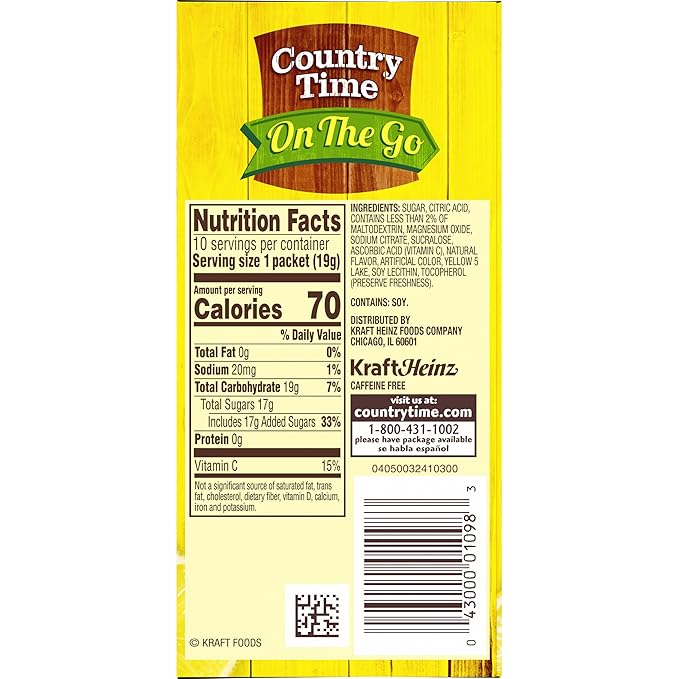 Country Time Lemonade Naturally Flavored with other natural flavor On-The-Go Powdered Drink Mix, 60 ct Packs, 6 Boxes, 10 ct Packets