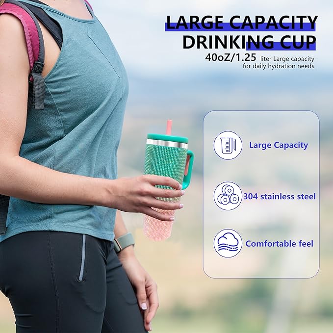 40-OZ Insulated Water Bottle,Insulated Stainless Steel Tumbler,Reusable Cold Drink Thermos,BPA-Free, Double-Wall Stainless Steel Water Bottle (Aqua Pink - Diamond, 40, Fluid Ounces, 40, Fluid Ounces)