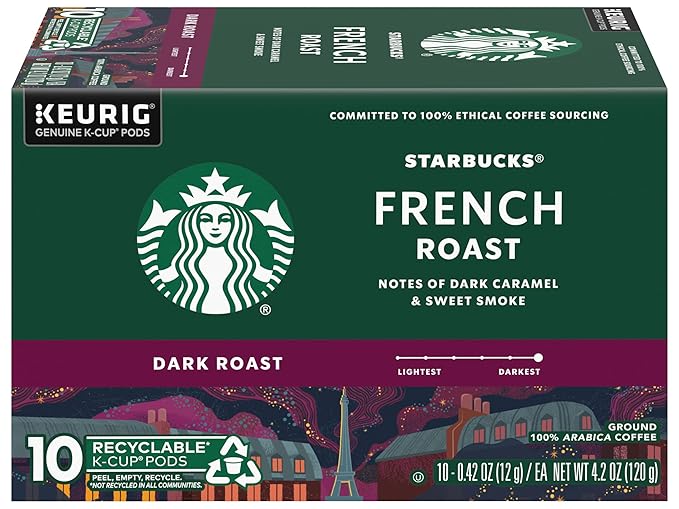 Starbucks Coffee K-Cup Pods, French Roast, Dark Roast Ground Coffee K-Cups for Keurig Brewers, 100% Arabica Coffee, 10 CT K-Cup Pods/Box (Pack of 3 Boxes)
