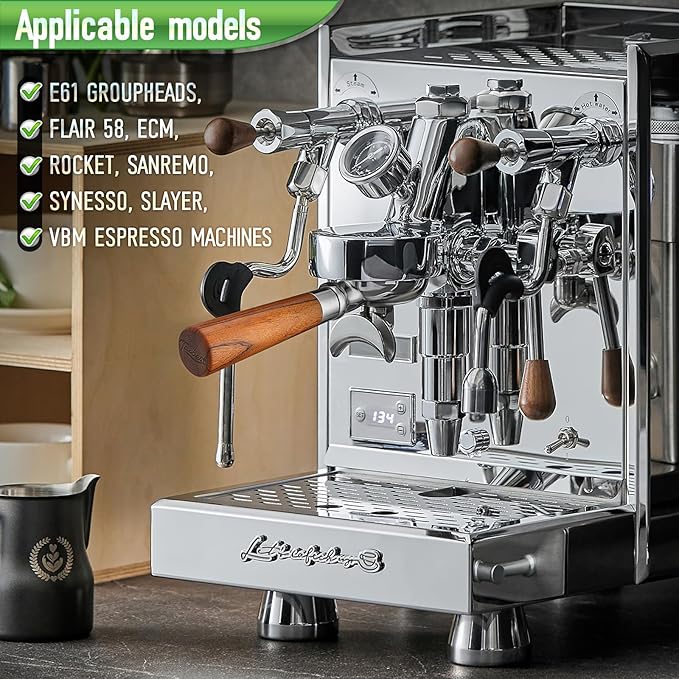 58mm Portafilter for E61 Group Head , Flair 58, ECM, Rocket, Sanremo, Synesso, Slayer, VBM Espresso Machines , Dual Spout Espresso Handle with Siam Rosewood Grip & 304 Stainless Steel Basket