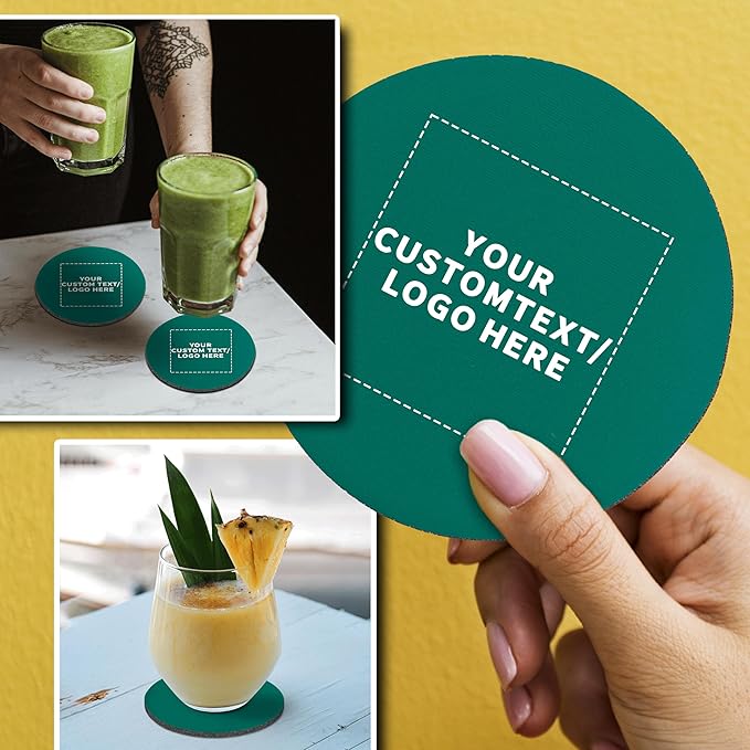 10 Round Foam Bud Coasters Pack, 4 inch - Customizable Text, Logo - PU Foam, Party Favor - Turquoise