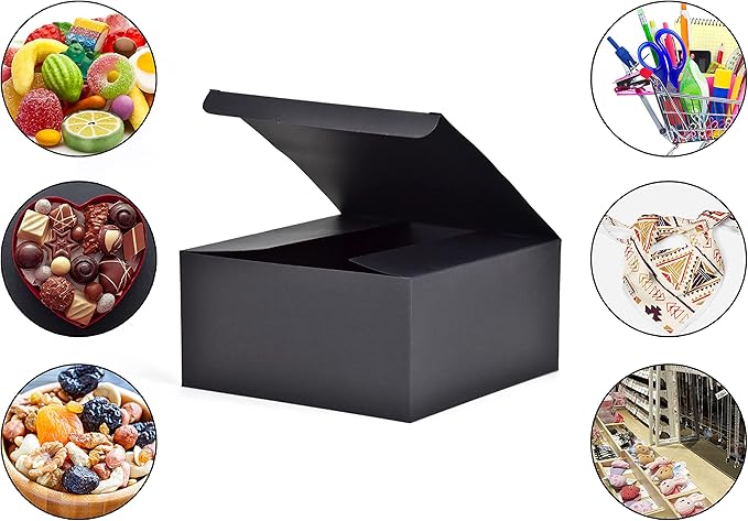 HUAPRINT Black Gift Boxes with Lids 8x8x4 inch,24 Pcs Paper Gift Wrap Box Bulk for Presents,Birthday,Bridesmaid Proposal,Groomsmen Engagements,Christmas,Wedding Party Favor,Cupcake,Crafting,Holidays