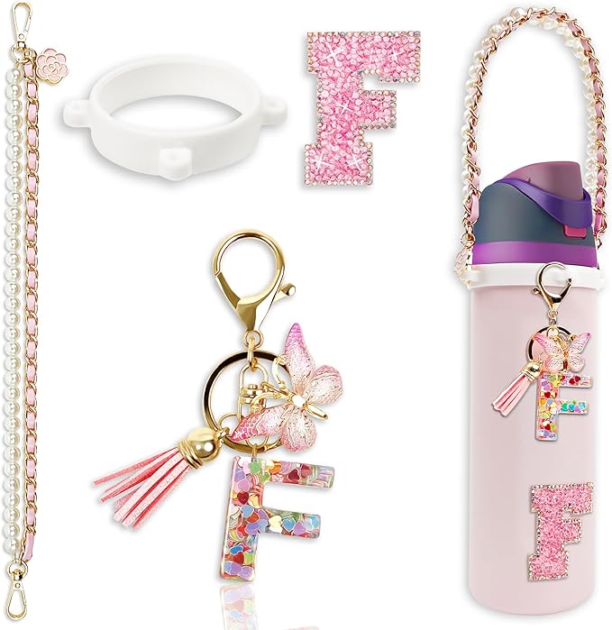 Letter Handle Strap Accessories with Cute Initial Charm Compatible with Owala Water Bottle 24oz 32oz 40oz Owala Kids