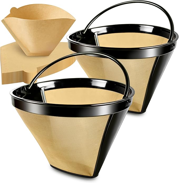 Reusable #4 Cone Coffee Maker Filters Basket & 80 Count Disposable #4 Cone Filters Paper Compatible with Cuisinart Ninja Coffees Maker, Coffees Filter for Pour Over and Drip Coffee Makers