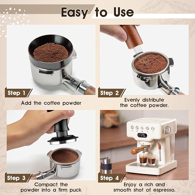 Espresso Distribution Tool Accessories - 53mm Spring Loaded Coffee Calibrated Tamper Kit with Needles, WDT Stainless Steel Espresso Stirrer Dosing Funnel Set for Barista Coffee Machines
