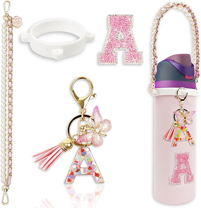 Letter Handle Strap Accessories with Cute Initial Charm Compatible with Owala Water Bottle 24oz 32oz 40oz Owala Kids