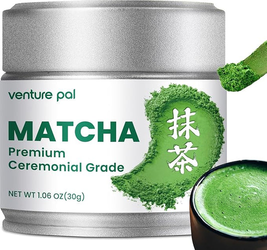 Venture Pal Superior Ceremonial Grade Matcha Powder, 100% Pure First Harvest Matcha Powder, Shade Grown Green Tea – Vegan, Gluten-Free, No Additives, Unsweetened (30g/1.06oz Tin)
