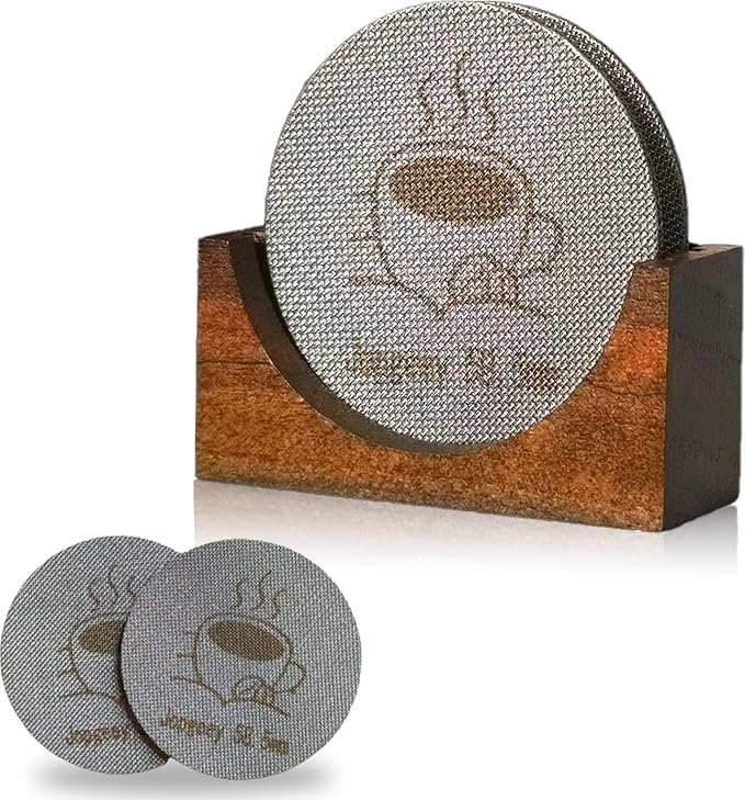2 Packs 58.5mm Espresso Puck Screen with Stand, 1.7mm Thickness 150μm 316 Stainless Steel Reusable Coffee Filters Compatible with Espresso Machine 58mm Portafilter Basket