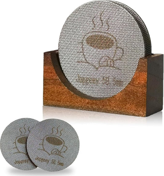 2 Packs 58.5mm Espresso Puck Screen with Stand, 1.7mm Thickness 150μm 316 Stainless Steel Reusable Coffee Filters Compatible with Espresso Machine 58mm Portafilter Basket