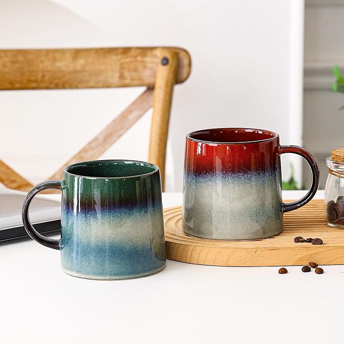 Mkour 20oz Large Ceramic Coffee Mugs, Handmade Cup, Big Tea Cups with Large Handle for Office and Home, Microwave and Dishwasher Safe (Ink Green)