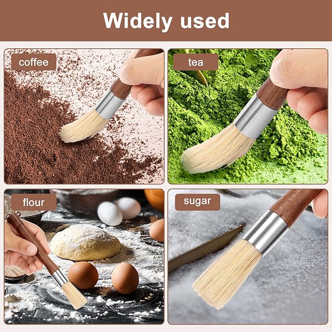 2PC Coffee Grinder Cleaning Brush,Espresso Machine Coffee Brush Cleaner Tool,Natural Bristles&Pure Solid Wood Handle,Bean Coffee Tools,Coffee Brush for Coffee,Tea Powder, Flour,Sugar,Baking Powder