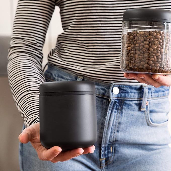 Fellow Atmos Vacuum Coffee Canister & Food Storage Container - 0.7 Liter Canister holds up to 11 oz of Coffee Beans - Airtight Food Storage Containers - Coffee Containers - 0.7 Liter - Matte Black