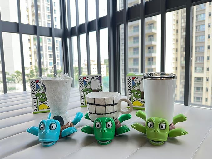 JOD® Turtle Cup Holder,Turtle Coaster with Funny Expression, 3 PCs Cup Holder with Liftable Limbs & Expressive Face for Turtles,Tortoise Lover Gag Gifts Home Decor(3pc-Light Green Green Blue)