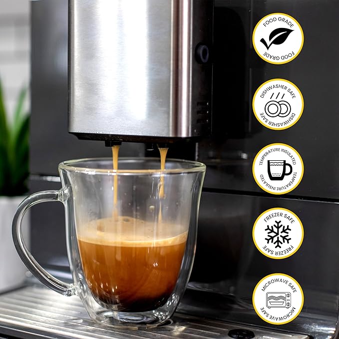 AYL Double Wall Clear Glass Coffee Mugs - 16 oz Insulated Clear Latte Mugs, Perfect for Espresso, Cappuccino, Latte, Tea - Elegant Glass Cups Set of 2