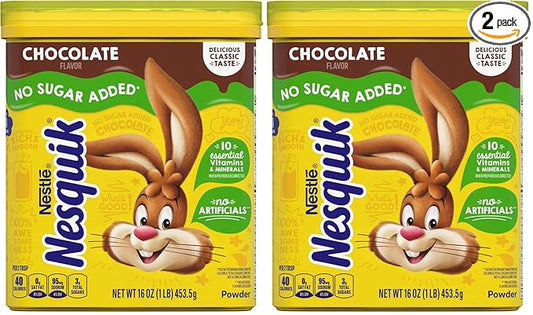 NESTLE NESQUIK No Sugar Added Chocolate Flavored Powder 16 oz. Canister (Pack of 2)