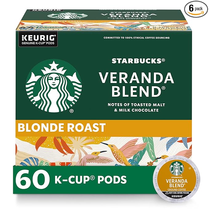 Starbucks K-Cup Coffee Pods, Starbucks Blonde Roast Hot or Iced Coffee, Veranda Blend, 60 Keurig Pods