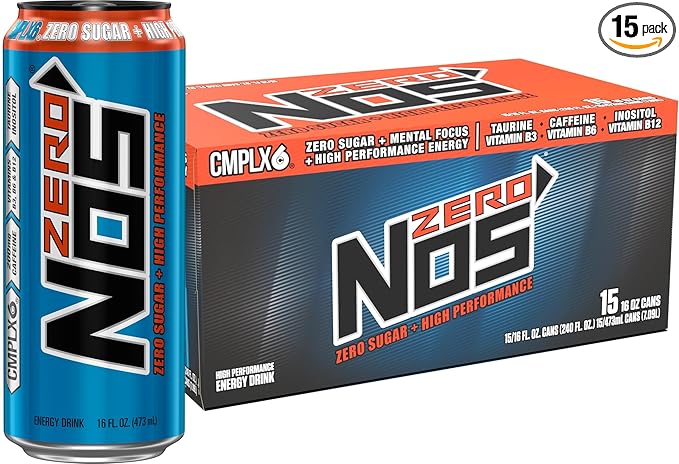 NOS Zero Sugar: High Performance Energy Drink. 16 Fl oz | Pack of 15