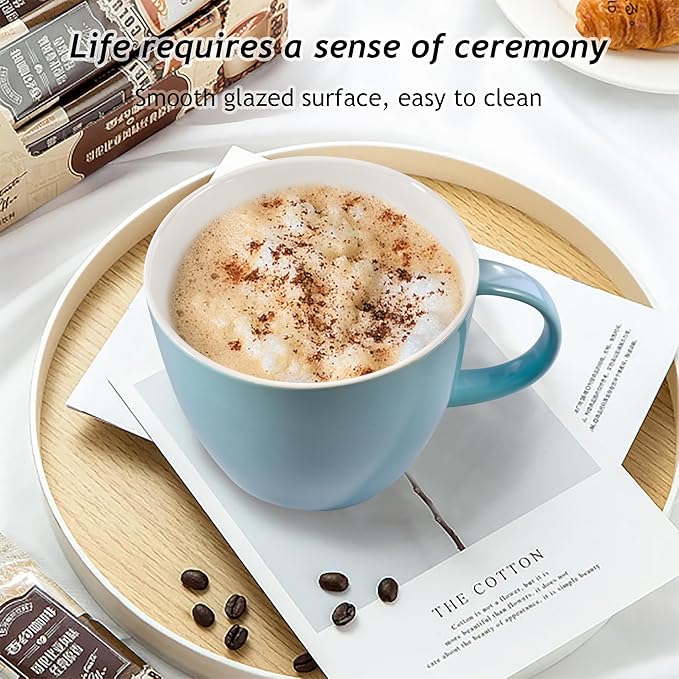 Large Coffee Cup Jumbo 30 Ounce Porcelain Mug for Soup Coffee Tea Ice Cream Fruit Cereal Milk Mocha Cocoa and Mulled Drinks, XXL Soup Mug Ramen Salad Bowl, Dishwasher Microwave Safe, Turquoise