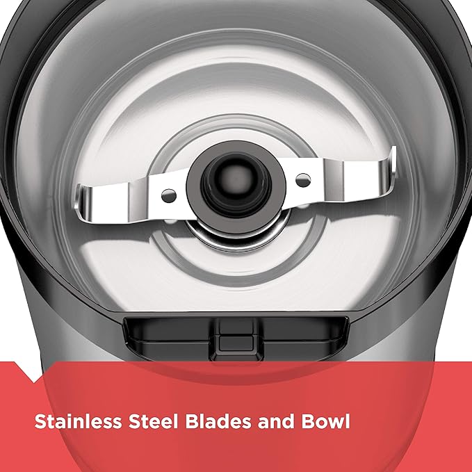 BLACK+DECKER Touch Coffee Grinder,2/3 Cup Coffee Bean Capacity,Spice Grinder,Touch Push-Button Control -150 Watts -Stainless Steel Blades,(Pack of 4)