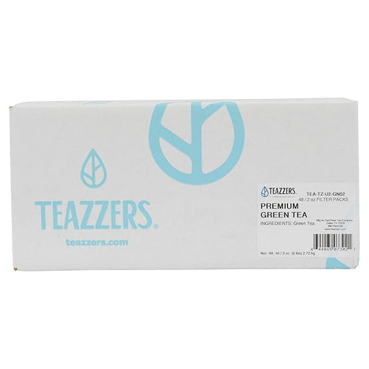 Teazzers Premium All-Natural Green Tea Bags – Great for Foodservice Commercial Ice Tea Brewers | Unsweetened USA-Made Bulk Green Tea for Restaurants, Cafés & Home Brewing (2 ounce, 48 Count)
